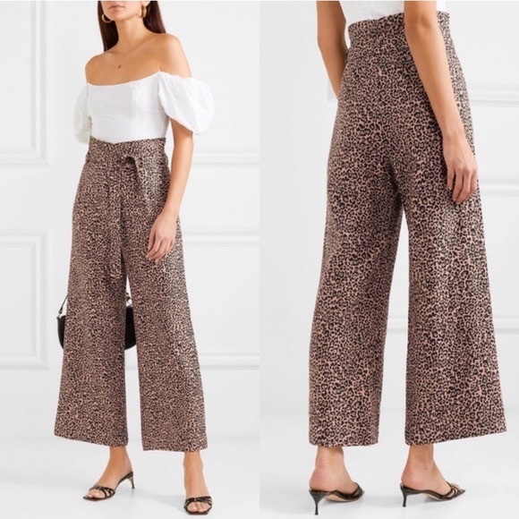 Reformation Pants - REFORMATION Jackie cropped belted leopard-print linen wide-leg pants